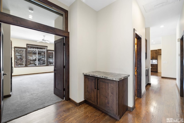 159 River Flow Dr, Reno, NV 89523 - corridor with baseboards, wood finished floors, recessed lighting, and carpet flooring
