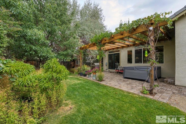 159 River Flow Dr, Reno, NV 89523 - view of yard with a hot tub, a patio area, and a pergola