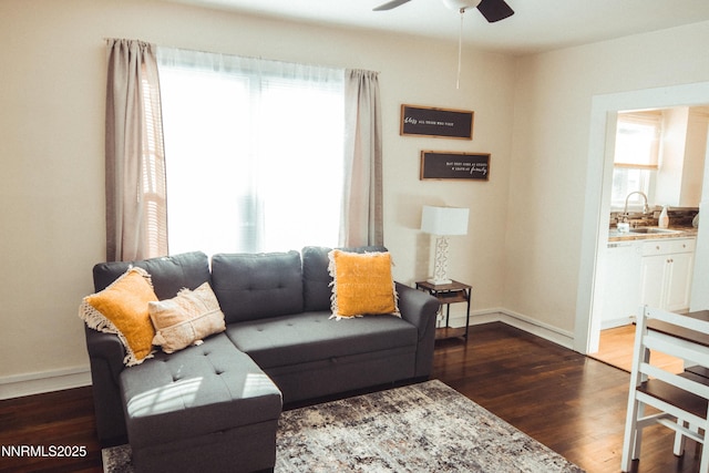 529 11th St, Sparks, NV 89431 - living room with wood finished floors, ceiling fan, and baseboards