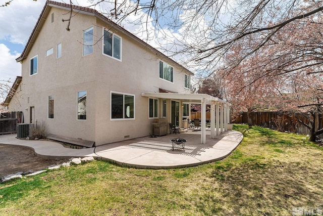 5895 Tappan Dr, Reno, NV 89523 - rear view of house featuring stucco siding, a patio, a pergola, and crawl space