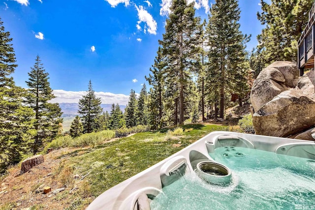 243 Tramway Dr, Stateline, NV 89449 - view of yard featuring a hot tub