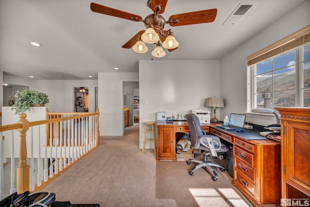 2861 Sunline Dr, Reno, NV 89523 - home office with ceiling fan, light colored carpet, and recessed lighting