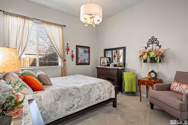 7972 Tres Arroyos Dr, Sparks, NV 89436 - bedroom with light carpet, a chandelier, and baseboards