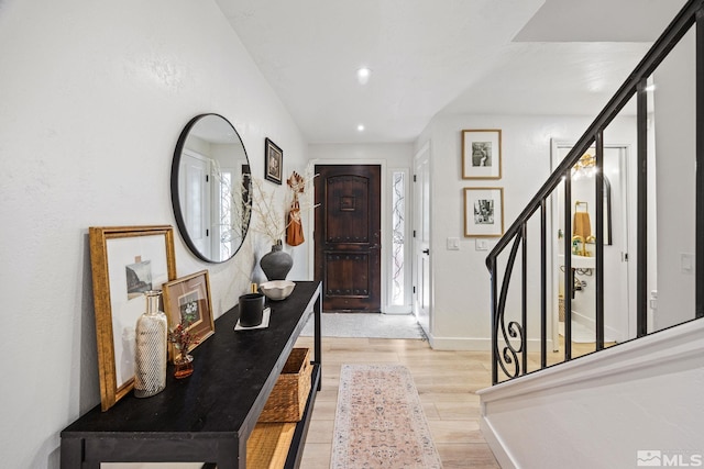 3055 US Highway 395, Washoe Valley, NV 89704 - entryway featuring stairway, light wood-style flooring, baseboards, and recessed lighting