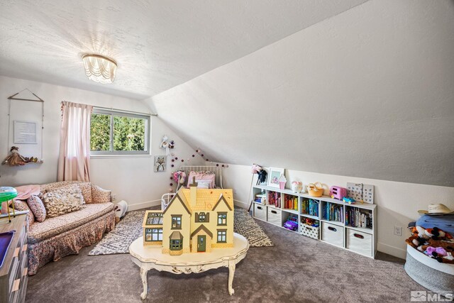 3055 US Highway 395, Washoe Valley, NV 89704 - playroom featuring vaulted ceiling, carpet floors, a textured ceiling, and baseboards