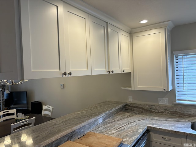 453 Mcfaul Unit 13, Zephyr Cove, NV 89448 - kitchen with white cabinetry, light stone counters, recessed lighting, and dishwasher
