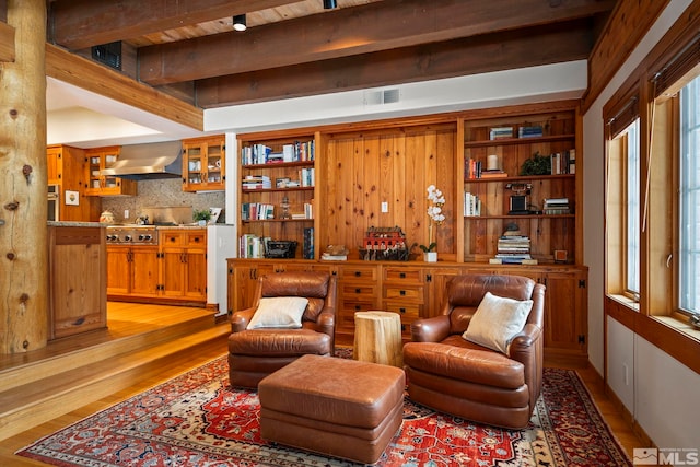929 Northwood Unit 68, Incline Village, NV 89451 - sitting room with light wood-type flooring and beamed ceiling