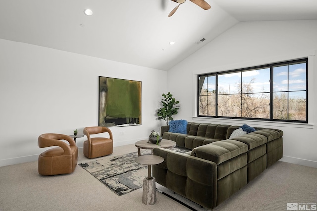 4060 Goodsell Ln, Reno, NV 89523 - living room featuring carpet, baseboards, ceiling fan, recessed lighting, and high vaulted ceiling