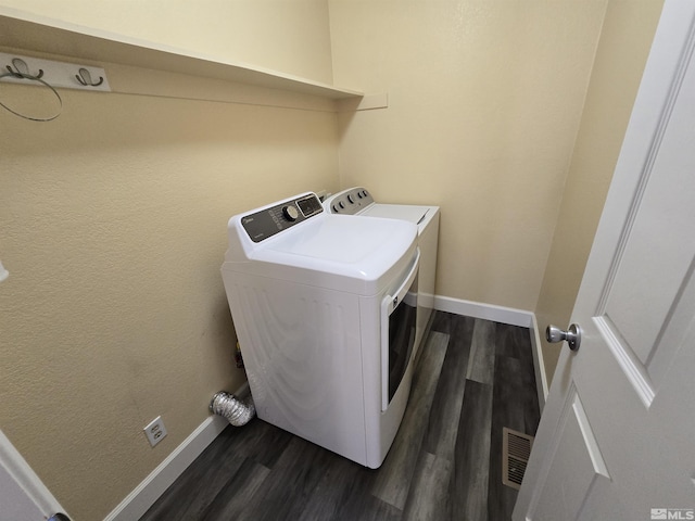 495 Len Cir, Reno, NV 89511 - clothes washing area with washer and dryer, dark wood-style flooring, and baseboards