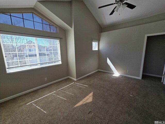 495 Len Cir, Reno, NV 89511 - unfurnished room featuring carpet floors, a ceiling fan, baseboards, and high vaulted ceiling