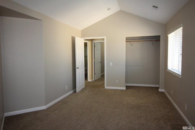 495 Len Cir, Reno, NV 89511 - unfurnished bedroom with lofted ceiling, carpet floors, a closet, and baseboards
