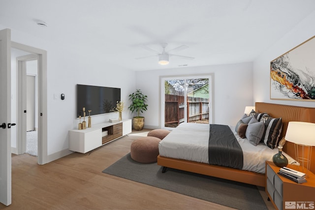 3575 Gull St, Reno, NV 89508 - bedroom with access to exterior, light wood-type flooring, ceiling fan, and baseboards
