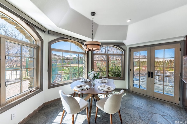 1185 Paddock Ln, Reno, NV 89521 - dining space with stone tile floors, baseboards, french doors, and recessed lighting