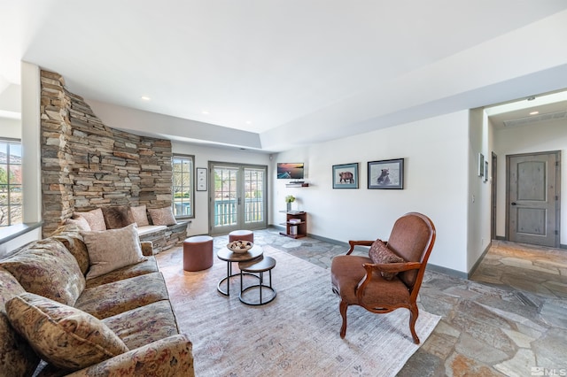 1185 Paddock Ln, Reno, NV 89521 - living area with stone finish flooring, baseboards, and recessed lighting