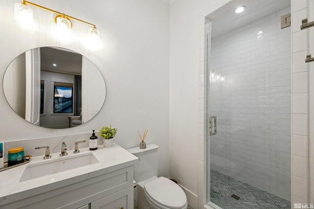 4312 Beaujolais St, Reno, NV 89511 - full bathroom with a shower stall, toilet, vanity, and recessed lighting