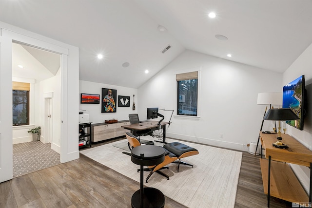 4312 Beaujolais St, Reno, NV 89511 - office featuring wood finished floors, vaulted ceiling, baseboards, and recessed lighting