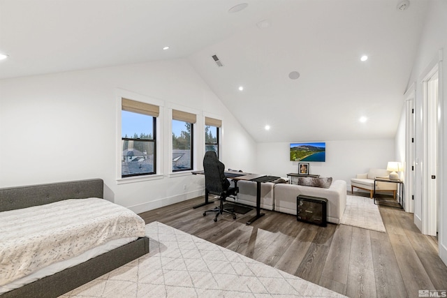 4312 Beaujolais St, Reno, NV 89511 - bedroom with wood finished floors, vaulted ceiling, a desk, baseboards, and recessed lighting