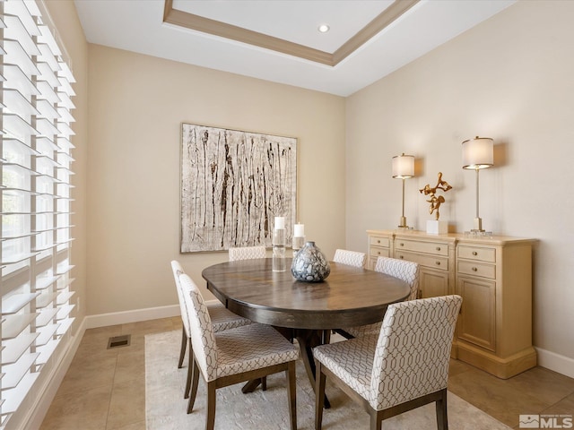 3502 Painted Vista Dr, Reno, NV 89511 - dining room featuring light tile patterned floors, baseboards, a tray ceiling, and recessed lighting