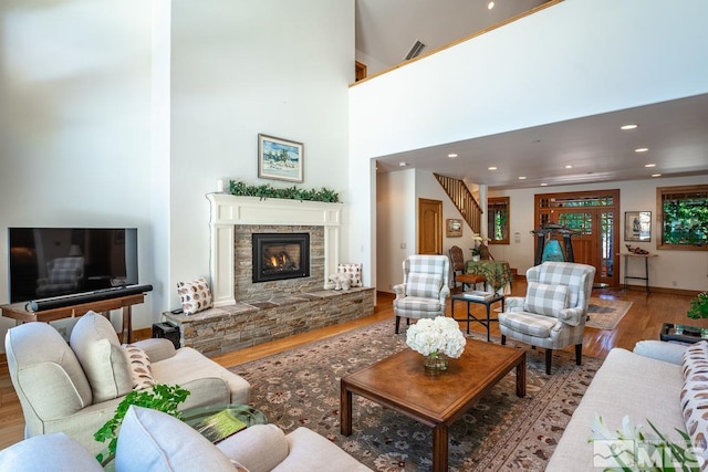 2147 The Back Rd, Glenbrook, NV 89413 - living room featuring wood finished floors, a fireplace, recessed lighting, and baseboards