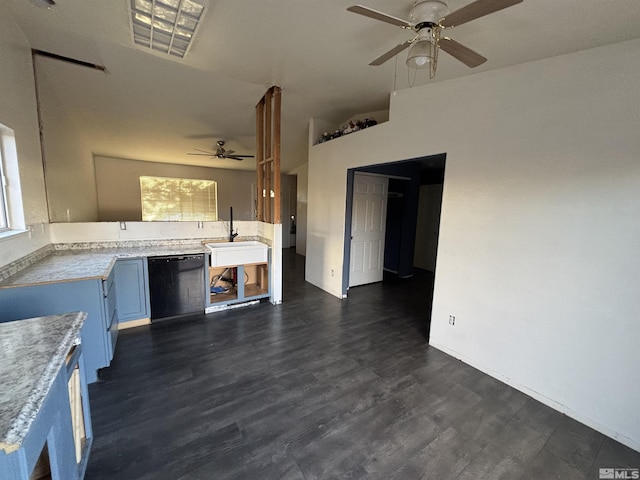 6515 Galice Ct, Sun Valley, NV 89433 - unfurnished living room featuring ceiling fan, dark wood finished floors, and plenty of natural light