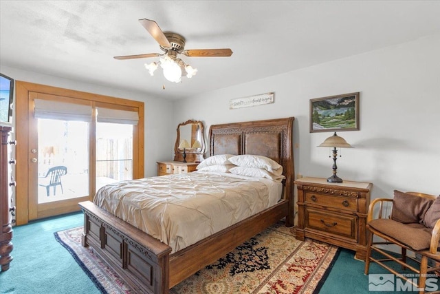 8700 Little Creek Rd, Reno, NV 89508 - bedroom with access to exterior, light carpet, and a ceiling fan