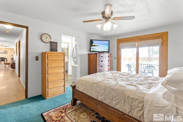 8700 Little Creek Rd, Reno, NV 89508 - bedroom with access to outside, ensuite bath, ceiling fan, and light colored carpet