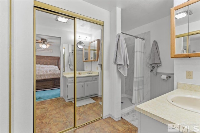 8700 Little Creek Rd, Reno, NV 89508 - bathroom featuring ensuite bathroom, a shower with curtain, vanity, and a ceiling fan