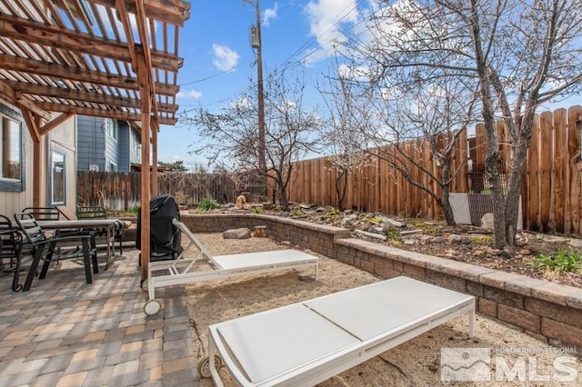 3920 W 7th St, Reno, NV 89503 - view of patio / terrace with a fenced backyard, a pergola, and grilling area