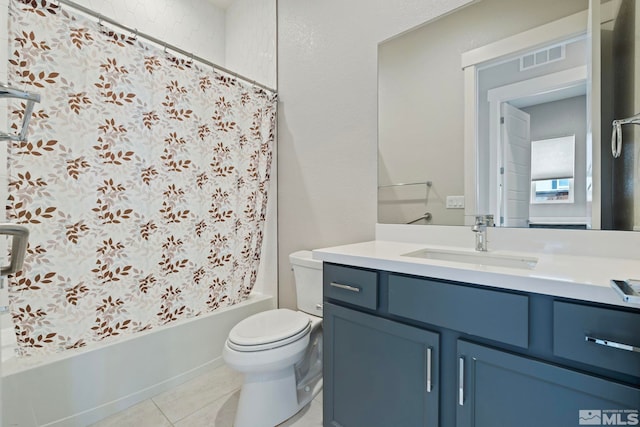 7393 Oakmont Ln, Sparks, NV 89441 - bathroom with tile patterned flooring, toilet, shower / bath combo with shower curtain, and vanity