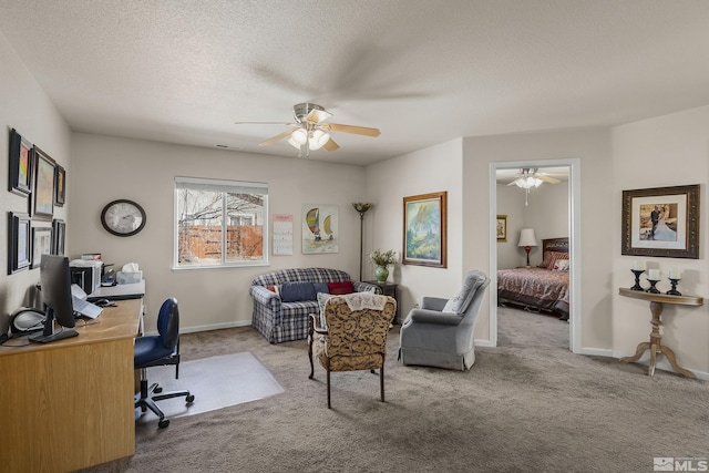 18190 Cody Ct, Reno, NV 89508 - office area with ceiling fan, carpet flooring, baseboards, and a textured ceiling