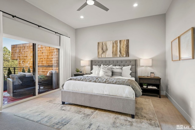 2375 N Harbor Cir, Reno, NV 89519 - bedroom with access to exterior, recessed lighting, ceiling fan, baseboards, and carpet floors