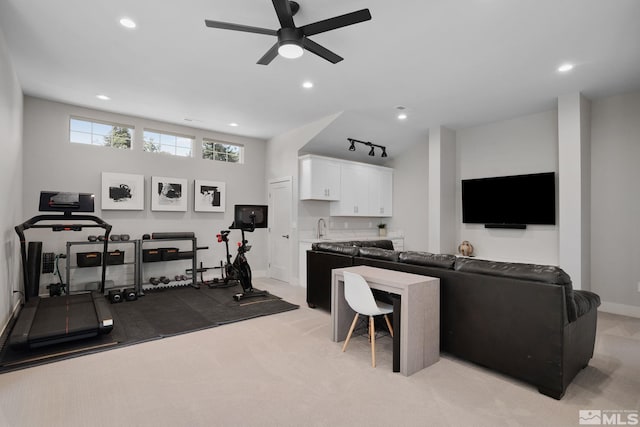 2375 N Harbor Cir, Reno, NV 89519 - living room with ceiling fan, light carpet, recessed lighting, and baseboards