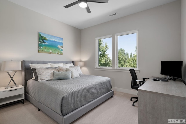 2375 N Harbor Cir, Reno, NV 89519 - bedroom with light carpet, a desk, baseboards, and a ceiling fan