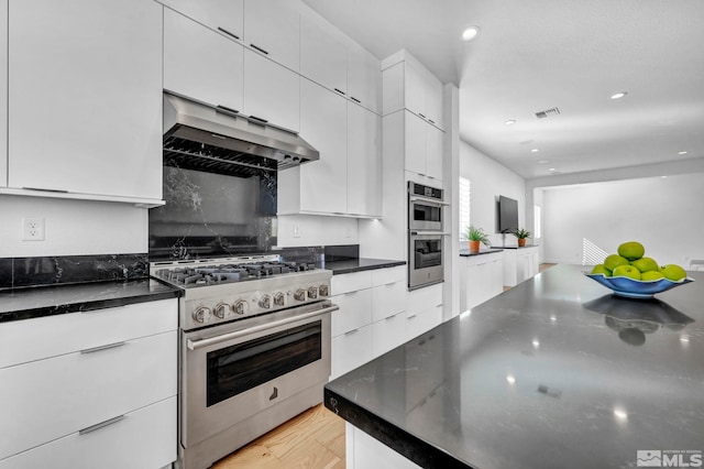 2277 White Clay Dr, Reno, NV 89521 - kitchen featuring appliances with stainless steel finishes, under cabinet range hood, white cabinetry, recessed lighting, and modern cabinets
