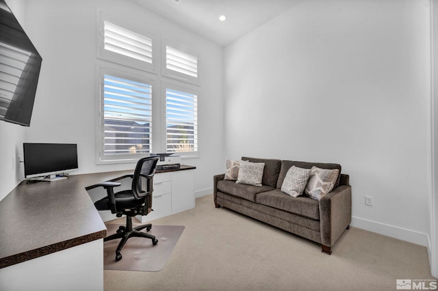 2277 White Clay Dr, Reno, NV 89521 - office with light carpet, baseboards, and recessed lighting