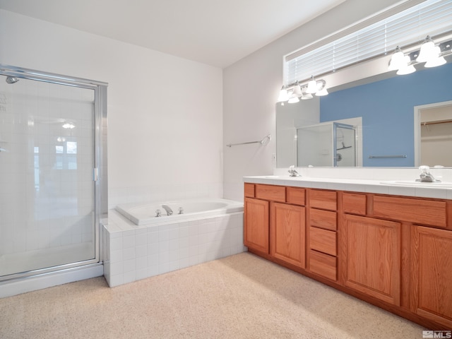 2976 Del Rio Ln, Minden, NV 89423 - bathroom featuring a shower stall, a bath, double vanity, and carpet floors