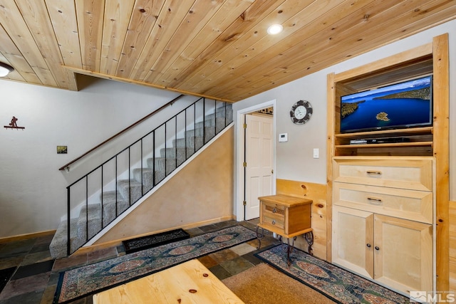 114 Angora Ct Unit A, Zephyr Cove, NV 89448 - stairway with stone tile flooring, wood ceiling, and baseboards
