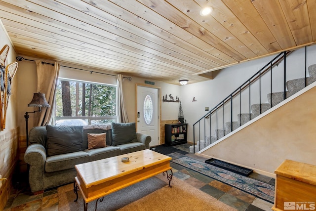 114 Angora Ct Unit A, Zephyr Cove, NV 89448 - living room with wooden ceiling and stairway