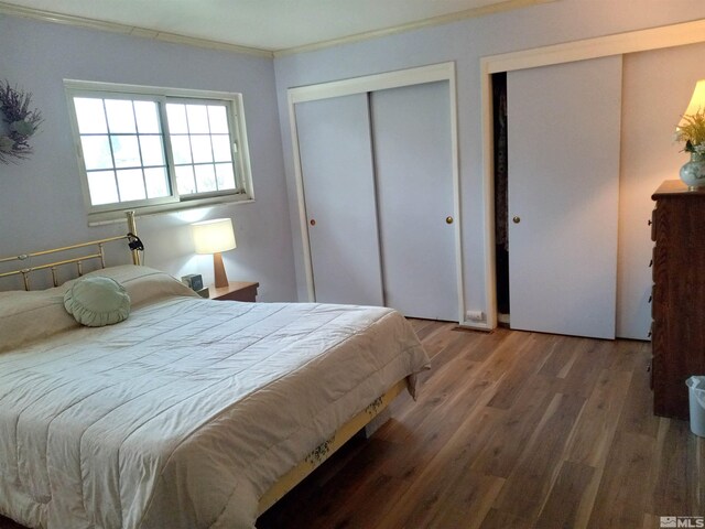 115 Smithridge Park, Reno, NV 89502 - bedroom featuring wood finished floors, two closets, and ornamental molding