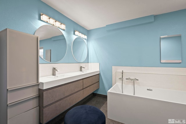 920 Pinebrook Rd, Reno, NV 89509 - bathroom with a freestanding tub, backsplash, and double vanity