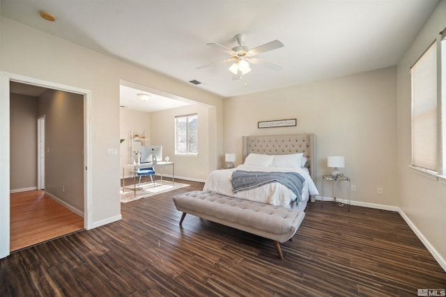 2590 Spring Flower Dr, Reno, NV 89521 - bedroom featuring dark wood-style floors, baseboards, a desk, and ceiling fan