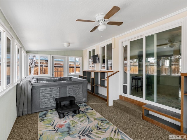 286 Woodlake Cir, Dayton, NV 89403 - sunroom with carpet flooring, a jacuzzi, and crown molding