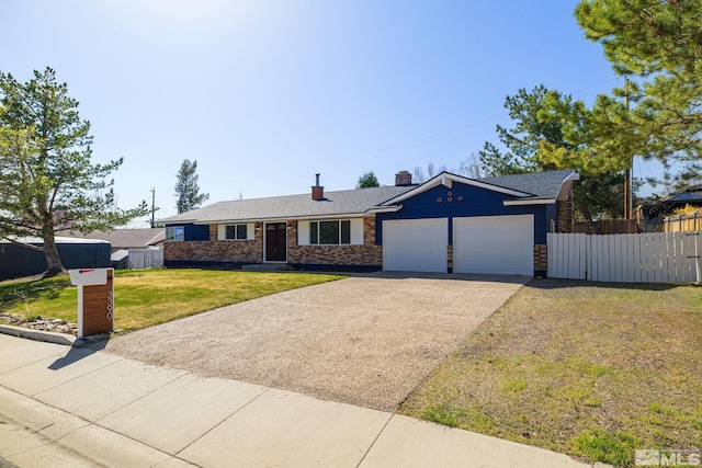 3390 Cashill Blvd, Reno, NV 89509 - ranch-style home featuring an attached garage, driveway, a chimney, roof with shingles, and brick siding