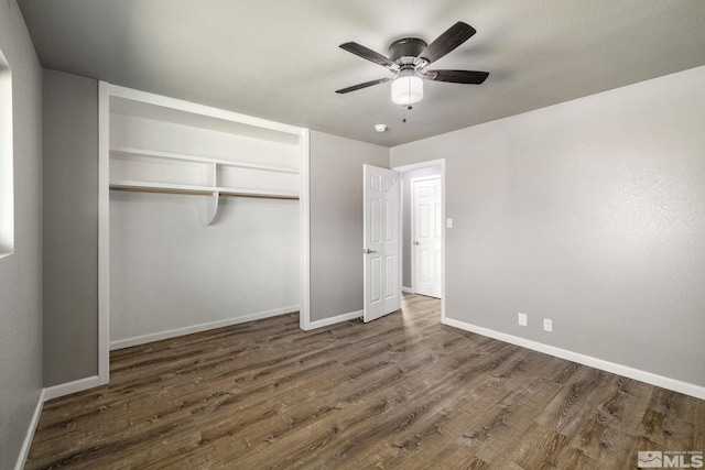 3390 Cashill Blvd, Reno, NV 89509 - unfurnished bedroom with wood finished floors, baseboards, a closet, and ceiling fan