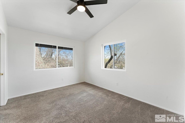 490 Highland Ave Unit 16, Reno, NV 89512 - unfurnished room with carpet flooring, ceiling fan, vaulted ceiling, and baseboards