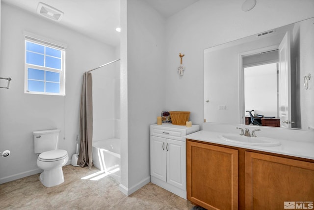 2248 Musselshell Dr, Sparks, NV 89436 - full bathroom featuring toilet, vanity, shower / tub combo, baseboards, and tile patterned flooring