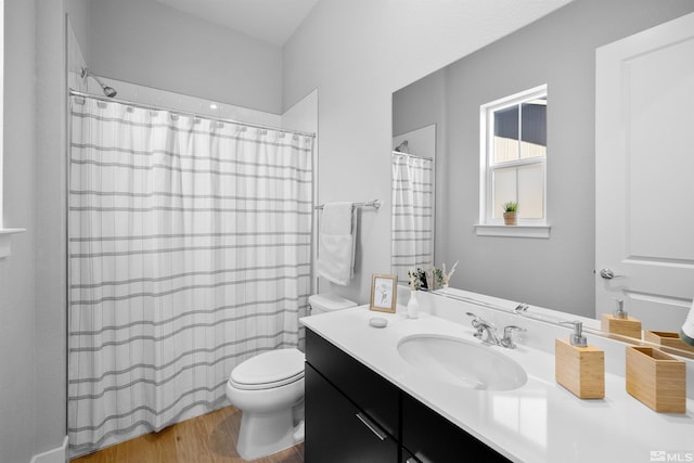 5424 Side Saddle Trl, Reno, NV 89511 - bathroom with toilet, wood finished floors, vanity, and a shower with shower curtain