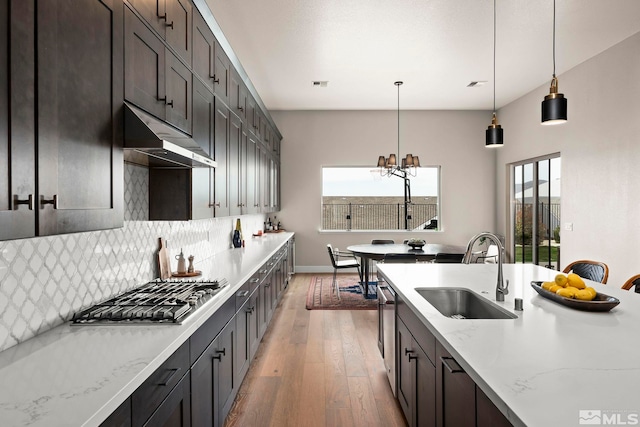 3019 Copper Stone Dr, Reno, NV 89521 - kitchen featuring a sink, stainless steel appliances, light wood-type flooring, under cabinet range hood, and backsplash