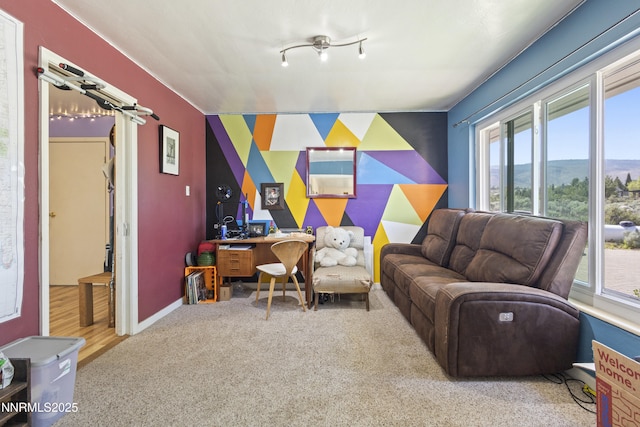 15900 Curtis Ln, Reno, NV 89511 - office featuring carpet flooring, an accent wall, baseboards, and a mountain view