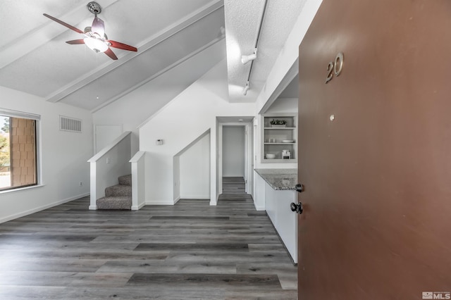 1465 E Peckham Ln Apt 20, Reno, NV 89502 - unfurnished living room with stairway, a ceiling fan, wood finished floors, and baseboards